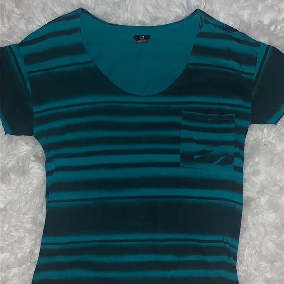 DC Raw Edge Teal Striped Tee - Picture 1 of 6